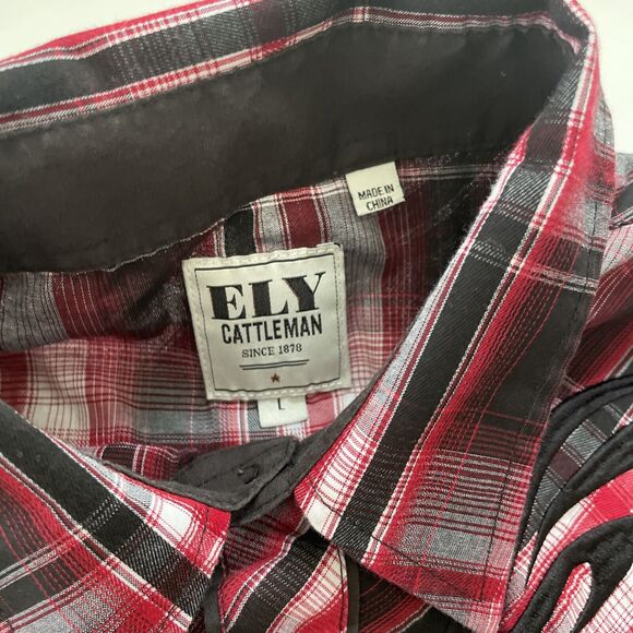 Ely Cattleman Pearl Snaps Cowboy Shirt Mens Large Plaid Tribal Embroidered Rodeo - Picture 4 of 10
